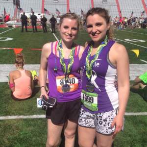 Kendall & her sister Whitney at the Lincoln half-marathon finish