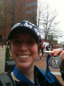 Chelsea at the finish line of the Charlottesville Marathon