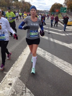 Elizabeth running the New York City Marathon in 2014