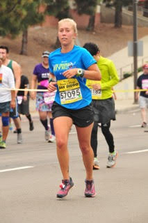 Emily running her first marathon.