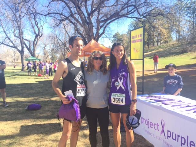 At the finish line, with overall men's winner Stephen Vangampleare, who won in 17:15, and women's champion for the second year, Kristina Mascarenas, who won in 19:35.