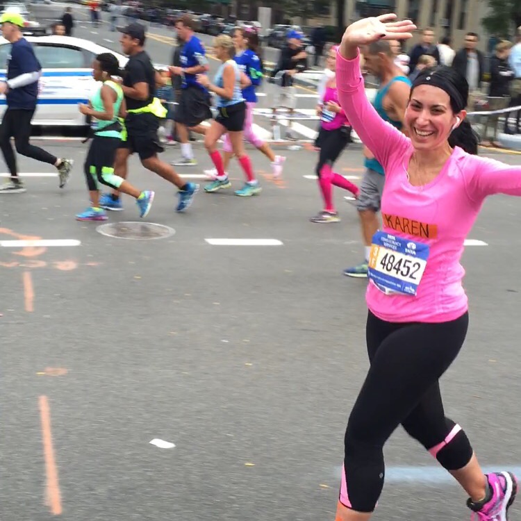 Karen Memari at mile 17 of the 2015 New York City Marathon