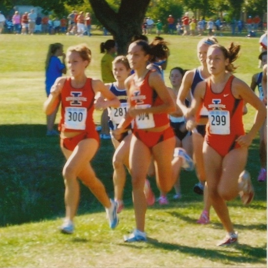 Maggie running with her college team.